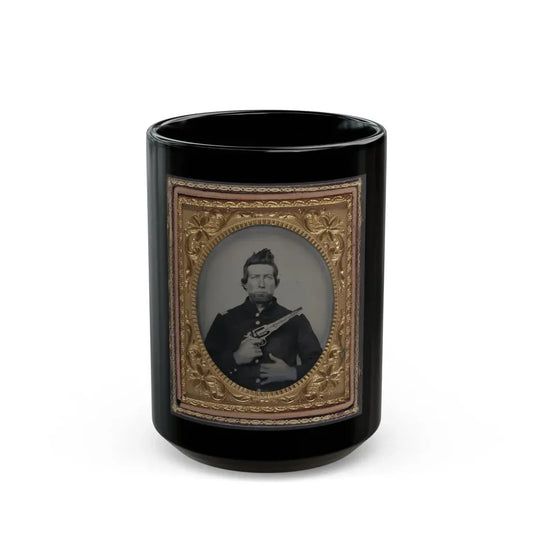 Unidentified Cavalry Soldier In Union Frock Coat With Remington New Model Army Revolver (U.S. Civil War) Black Coffee Mug 15oz - Go Mug Yourself