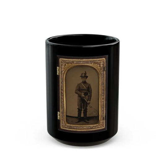 Unidentified Cavalry Soldier In Union Uniform And Co. C, 1st Regiment Hardee Hat With Sword (U.S. Civil War) Black Coffee Mug 15oz - Go Mug Yourself