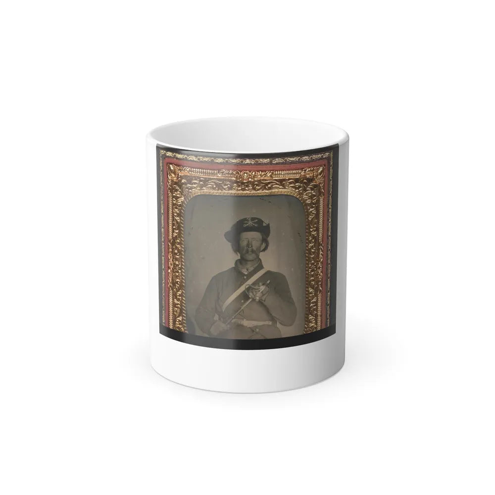 Unidentified Cavalry Soldier in Union Uniform With Hardee Hat Holding Model 1858 Light Cavalry Saber (U.S. Civil War) Color Changing Coffee Mug 11oz-11oz-Go Mug Yourself