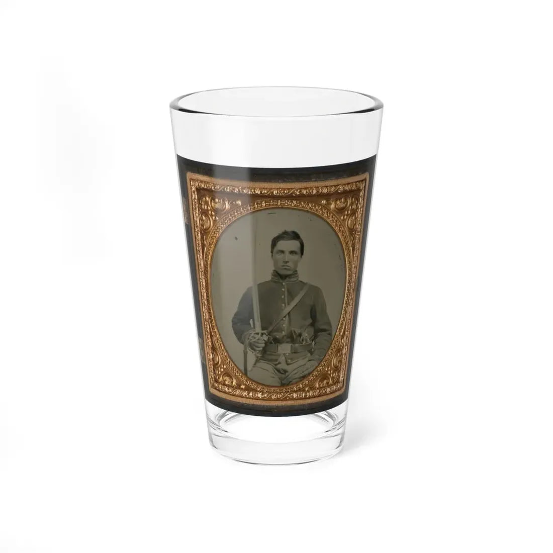 Unidentified Cavalry Soldier In Union Uniform With Two Revolvers And A Saber (U.S. Civil War) Pint Glass 16oz 16oz - Go Mug Yourself