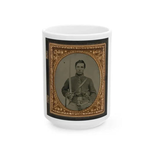Unidentified Cavalry Soldier In Union Uniform With Two Revolvers And A Saber (U.S. Civil War) White Coffee Mug 15oz - Go Mug Yourself