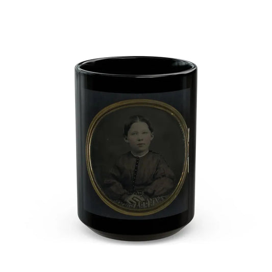 Unidentified Girl Seated In Dress (U.S. Civil War) Black Coffee Mug 15oz - Go Mug Yourself