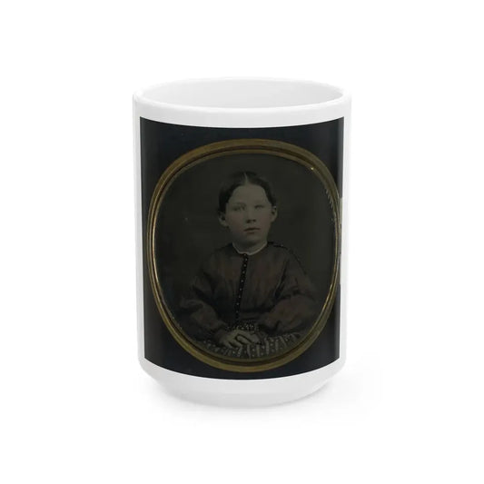 Unidentified Girl Seated In Dress (U.S. Civil War) White Coffee Mug 15oz - Go Mug Yourself