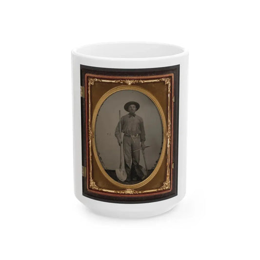 Unidentified Man With Gold Mining Equipment And Wearing A U.S. Beltplate (U.S. Civil War) White Coffee Mug 15oz - Go Mug Yourself