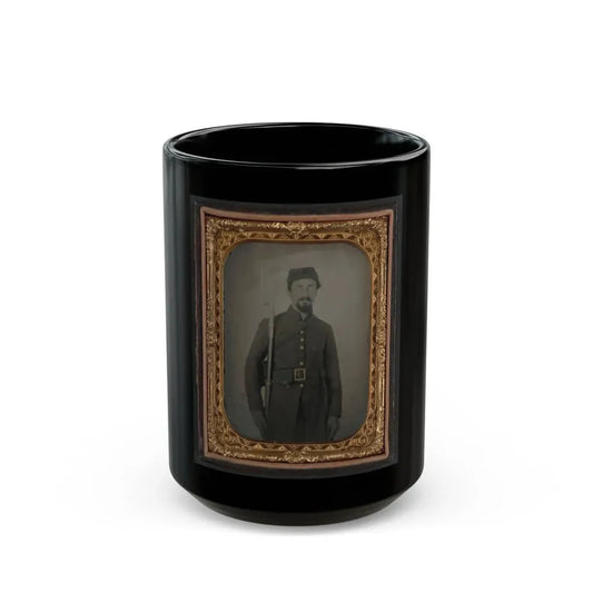 Unidentified Private In Confederate Uniform And Georgia Frame Buckle With Bayoneted Musket (U.S. Civil War) Black Coffee Mug 15oz - Go Mug Yourself