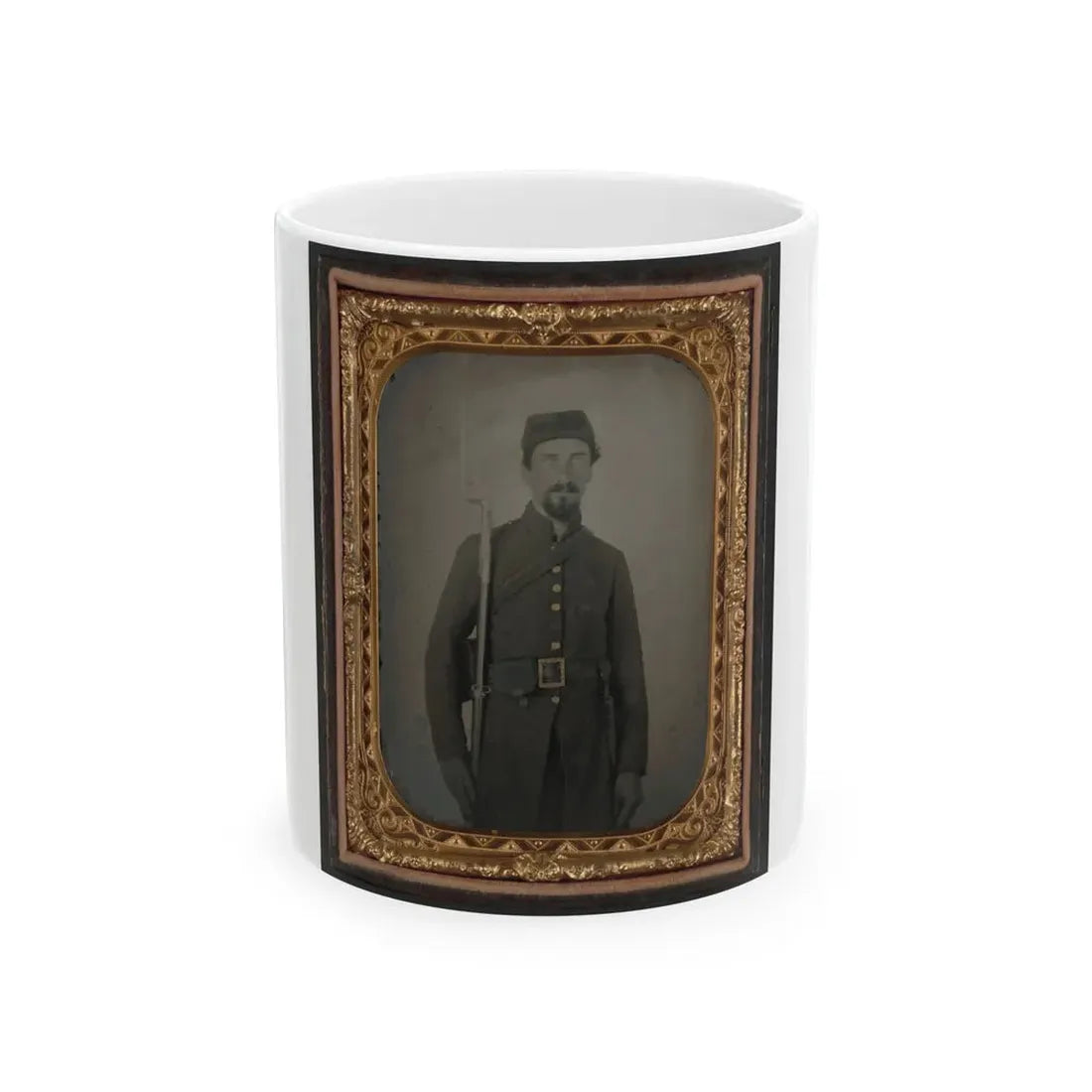 Unidentified Private In Confederate Uniform And Georgia Frame Buckle With Bayoneted Musket (U.S. Civil War) White Coffee Mug 11oz - Go Mug Yourself