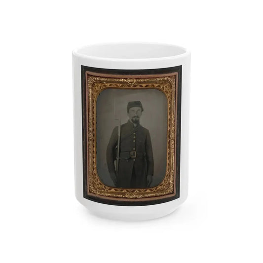 Unidentified Private In Confederate Uniform And Georgia Frame Buckle With Bayoneted Musket (U.S. Civil War) White Coffee Mug 15oz - Go Mug Yourself