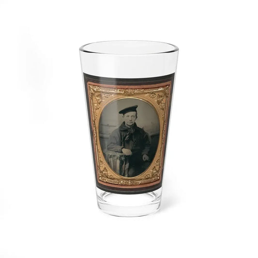 Unidentified Sailor In Union Uniform With An American Flag-Draped Table In Front Of Painted Backdrop Showing A Water Scene (U.S. Civil War) Pint Glass 16oz 16oz - Go Mug Yourself