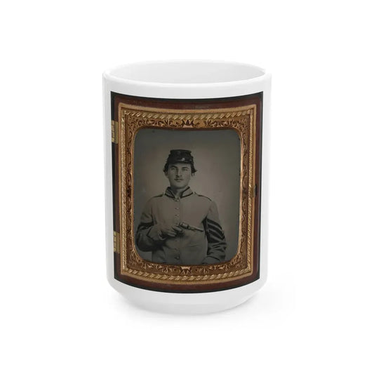 Unidentified Sergeant In Confederate Uniform And Company G Hat With Revolver (U.S. Civil War) White Coffee Mug 15oz - Go Mug Yourself