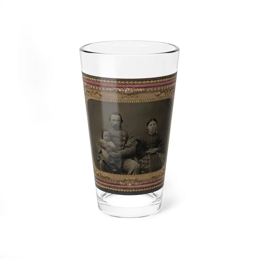 Unidentified Soldier In Confederate 1st Lieutenant's Uniform With Wife And Baby (U.S. Civil War) Pint Glass 16oz 16oz - Go Mug Yourself