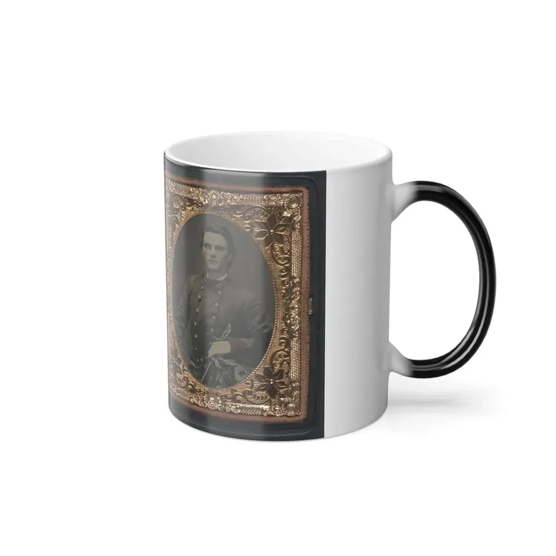 Unidentified Soldier in Confederate Artillery First Lieutenant's Uniform Holding Sword, With Lock of Hair in Case (U.S. Civil War) Color Changing Coffee Mug 11oz - Go Mug Yourself