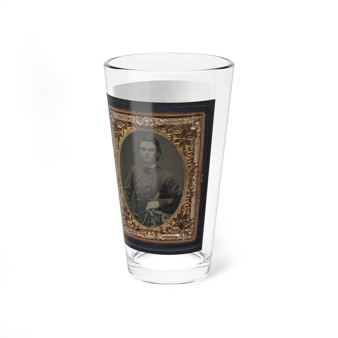 Unidentified Soldier In Confederate Artillery First Lieutenant's Uniform Holding Sword, With Lock Of Hair In Case (U.S. Civil War) Pint Glass 16oz - Go Mug Yourself