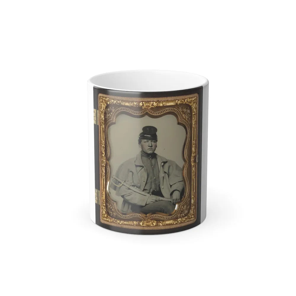 Unidentified Soldier in Confederate Artilleryman Uniform and Greatcoat With Sword (U.S. Civil War) Color Changing Coffee Mug 11oz-11oz-Go Mug Yourself