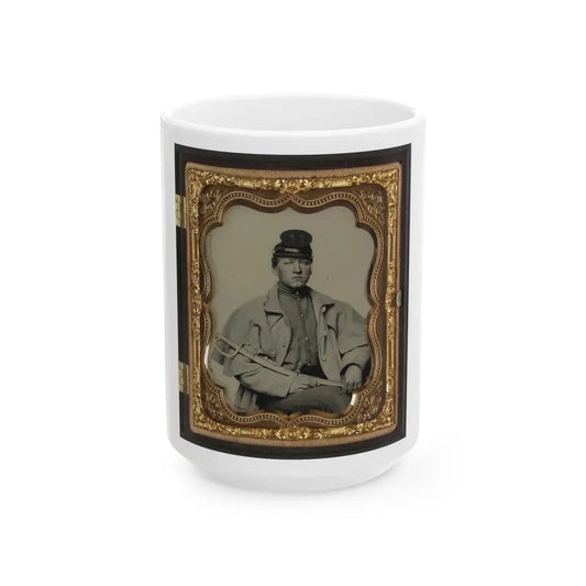 Unidentified Soldier In Confederate Artilleryman Uniform And Greatcoat With Sword (U.S. Civil War) White Coffee Mug 15oz - Go Mug Yourself