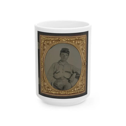 Unidentified Soldier In Confederate Battleshirt, Kepi, And Wishbone Belt Buckle (U.S. Civil War) White Coffee Mug 15oz - Go Mug Yourself