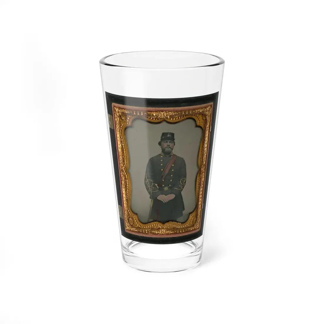 Unidentified Soldier In Confederate Captain's Uniform, Red Sash, And Kepi Marked V.V. (U.S. Civil War) Pint Glass 16oz 16oz - Go Mug Yourself