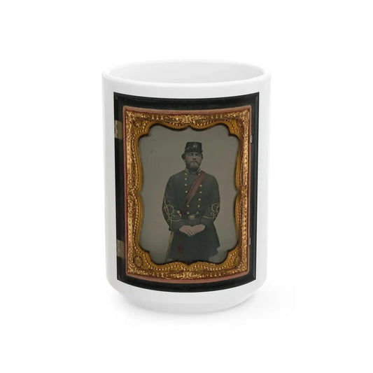 Unidentified Soldier In Confederate Captain's Uniform, Red Sash, And Kepi Marked V.V. (U.S. Civil War) White Coffee Mug 15oz - Go Mug Yourself