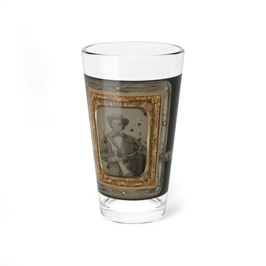Unidentified Soldier In Confederate Cavalry Uniform With Sharps Carbine, Pistol, And Knife (1) (U.S. Civil War) Pint Glass 16oz 16oz - Go Mug Yourself