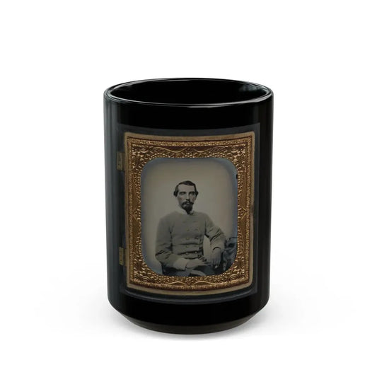 Unidentified Soldier In Confederate Double-Breasted Frock Coat With Single Row Of Braid Denoting The Rank Of Lieutenant (U.S. Civil War) Black Coffee Mug 15oz - Go Mug Yourself