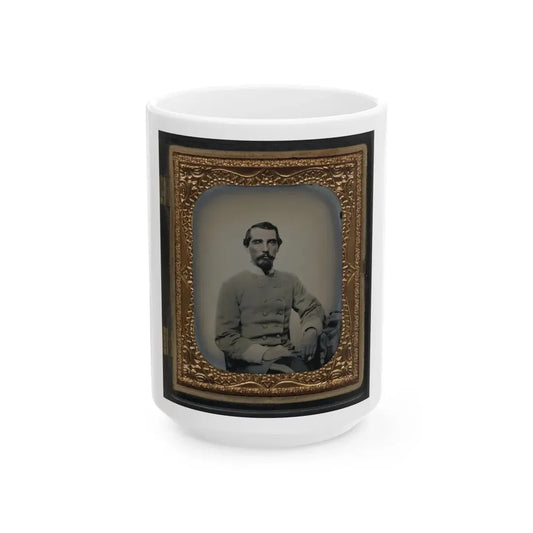 Unidentified Soldier In Confederate Double-Breasted Frock Coat With Single Row Of Braid Denoting The Rank Of Lieutenant (U.S. Civil War) White Coffee Mug 15oz - Go Mug Yourself