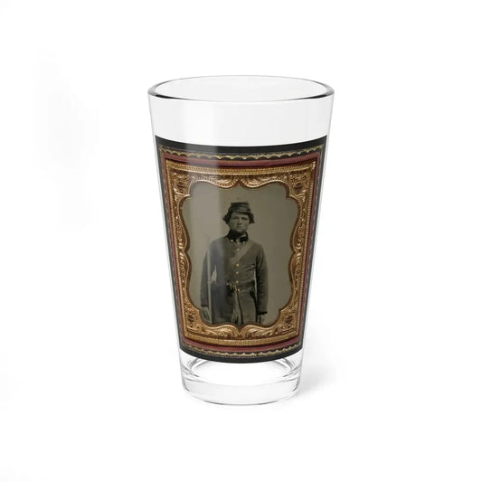 Unidentified Soldier In Confederate Frock Coat And Forage Cap With Cap Box, Bayoneted Musket, And Holstered Revolver (U.S. Civil War) Pint Glass 16oz 16oz - Go Mug Yourself