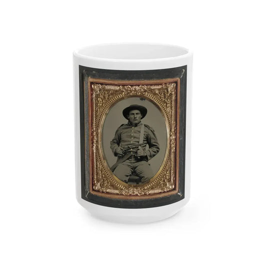 Unidentified Soldier In Confederate Frock Coat And Slouch Hat With Bowie Knife And Colt Army Model 1860 Revolver (U.S. Civil War) White Coffee Mug 15oz - Go Mug Yourself