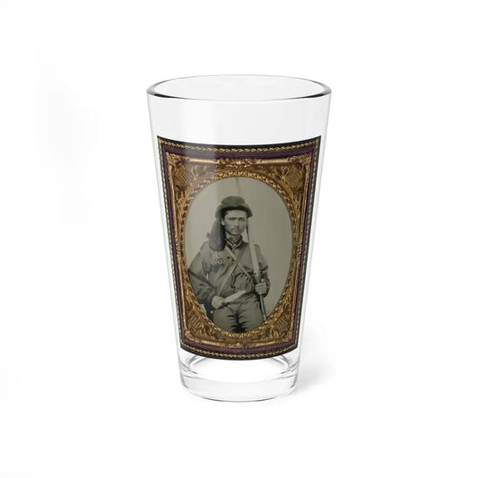 Unidentified Soldier In Confederate Infantry Uniform With Musket And Bowie Knife (U.S. Civil War) Pint Glass 16oz 16oz - Go Mug Yourself