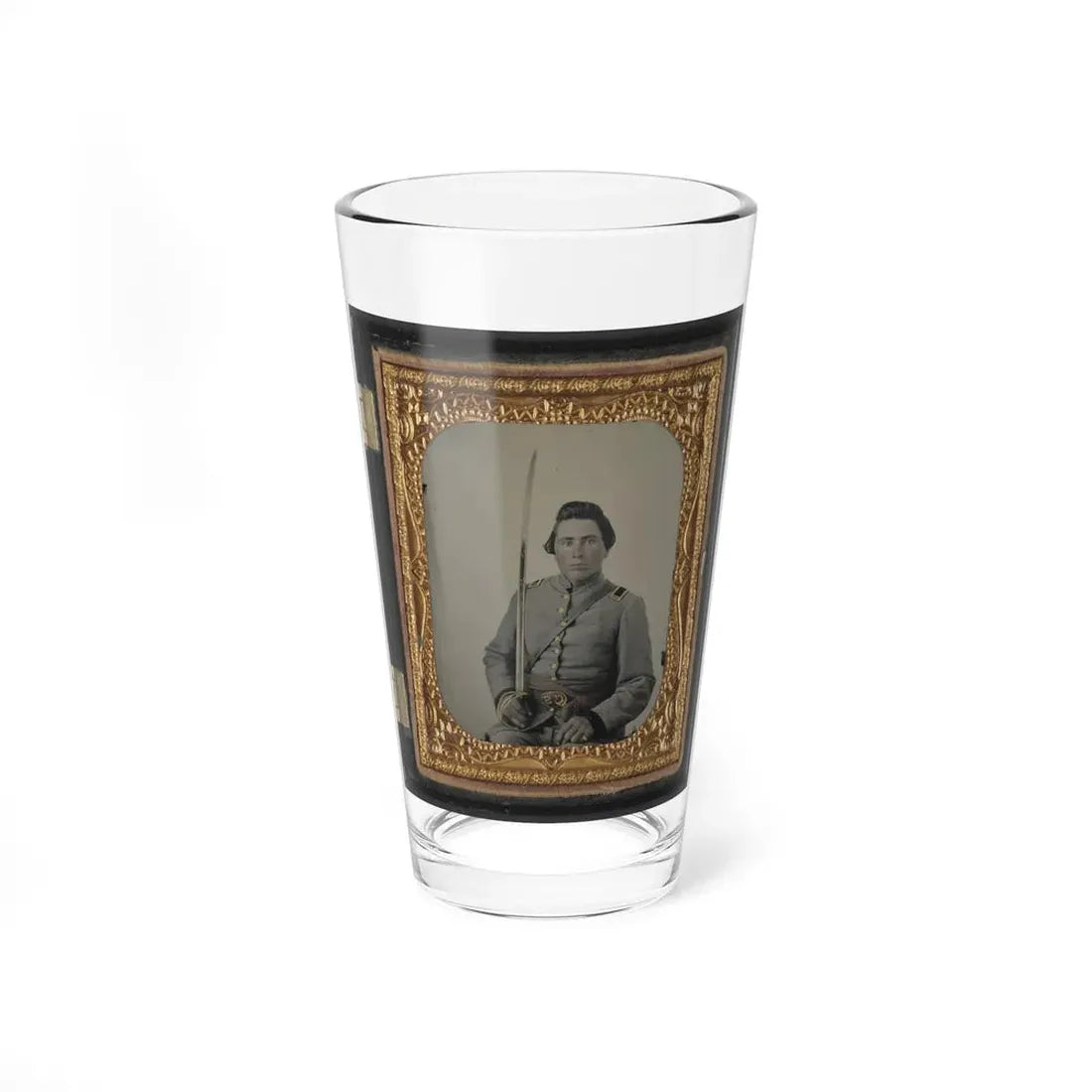 Unidentified Soldier In Confederate Lieutenant Uniform And Cs Belt Buckle With Cavalry Sword (U.S. Civil War) Pint Glass 16oz 16oz - Go Mug Yourself