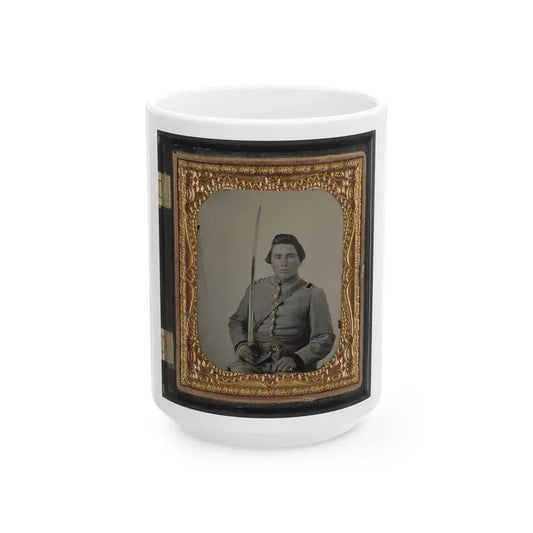 Unidentified Soldier In Confederate Lieutenant Uniform And Cs Belt Buckle With Cavalry Sword (U.S. Civil War) White Coffee Mug 15oz - Go Mug Yourself