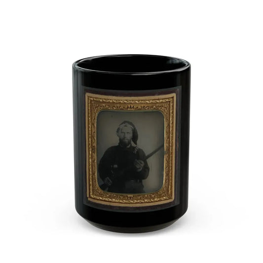 Unidentified Soldier In Confederate Uniform And Corsican Cap With Flintlock Conversion Musket (U.S. Civil War) Black Coffee Mug 15oz - Go Mug Yourself
