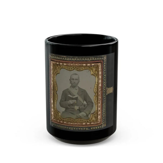 Unidentified Soldier In Confederate Uniform And C.S.A. Belt Buckle With Cartridge Box And Percussion Cap Box, Holding A Book (U.S. Civil War) Black Coffee Mug 15oz - Go Mug Yourself