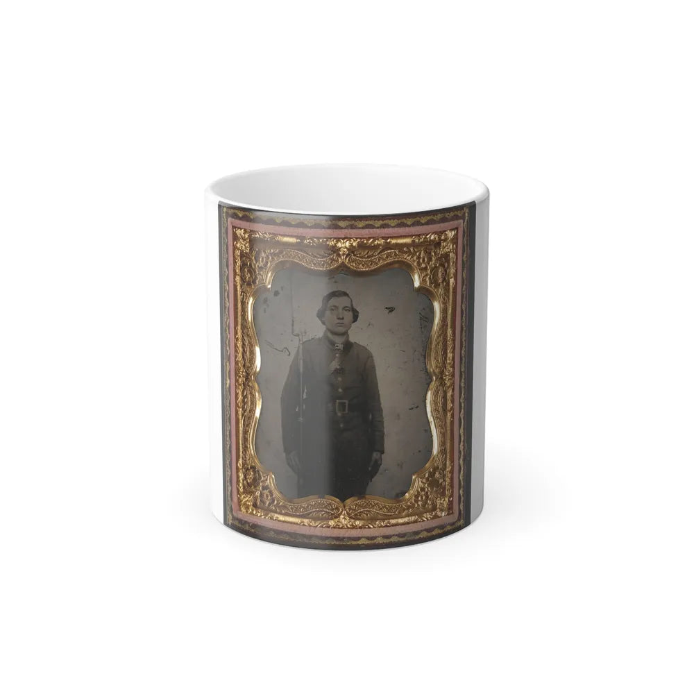 Unidentified Soldier in Confederate Uniform and Georgia Frame Belt Buckle With Bayoneted Musket (U.S. Civil War) Color Changing Coffee Mug 11oz-11oz-Go Mug Yourself