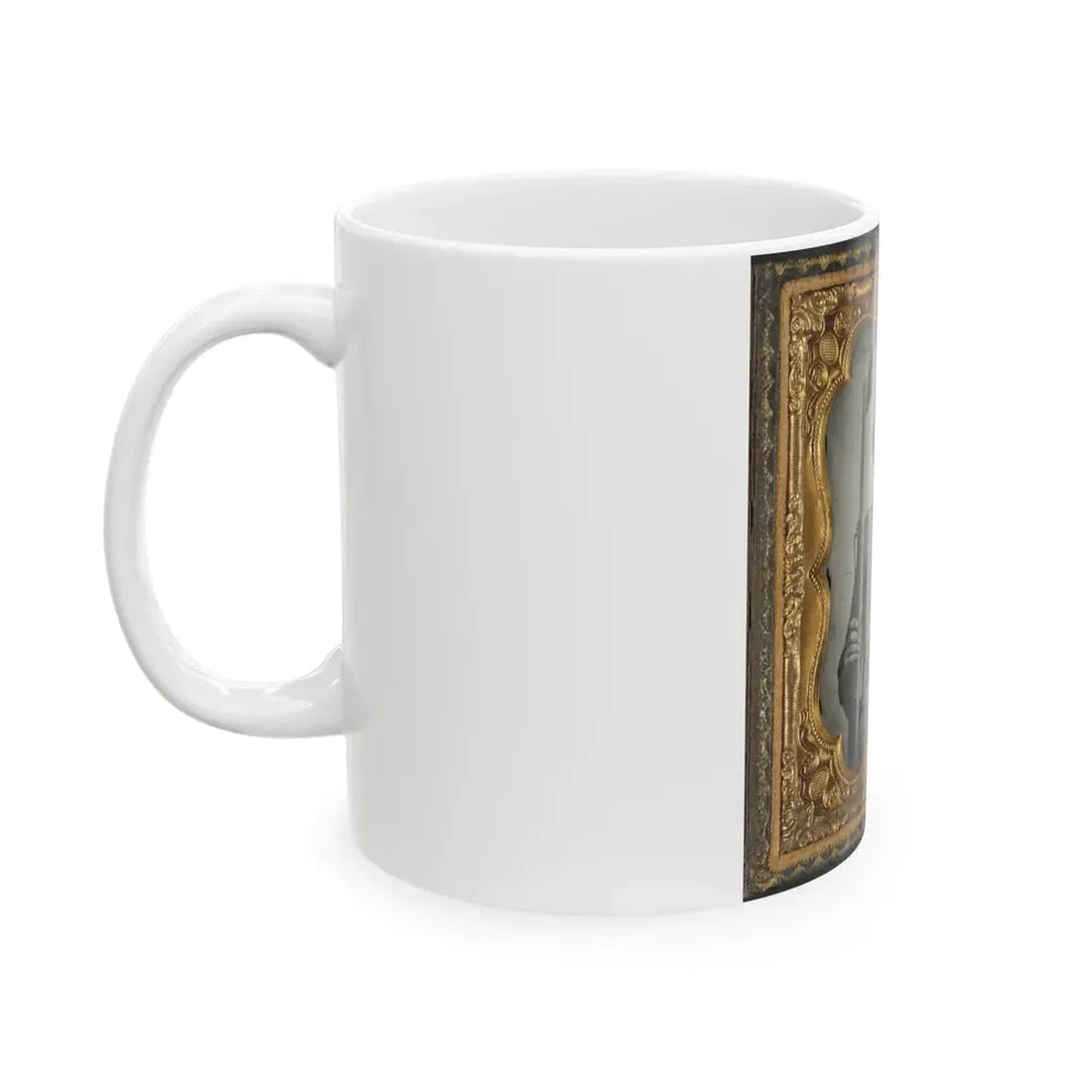 Unidentified Soldier In Confederate Uniform And Georgia State Seal Belt Buckle With Musket (U.S. Civil War) White Coffee Mug - Go Mug Yourself