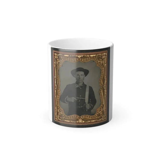 Unidentified Soldier in Confederate Uniform and Round Hat With Baby Colt Dragoon Revolver and D-Guard Bowie Knife (U.S. Civil War) Color Changing Coffee Mug 11oz Default Title 11oz - Go Mug Yourself