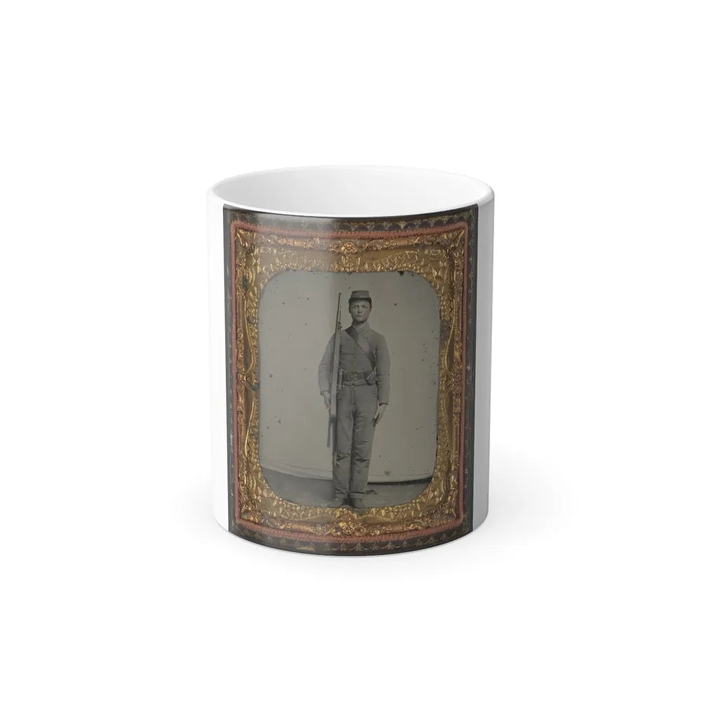 Unidentified Soldier in Confederate Uniform and Snake Belt Buckle With Enfield Rifle and Saber Bayonet (U.S. Civil War) Color Changing Coffee Mug 11oz-11oz-Go Mug Yourself