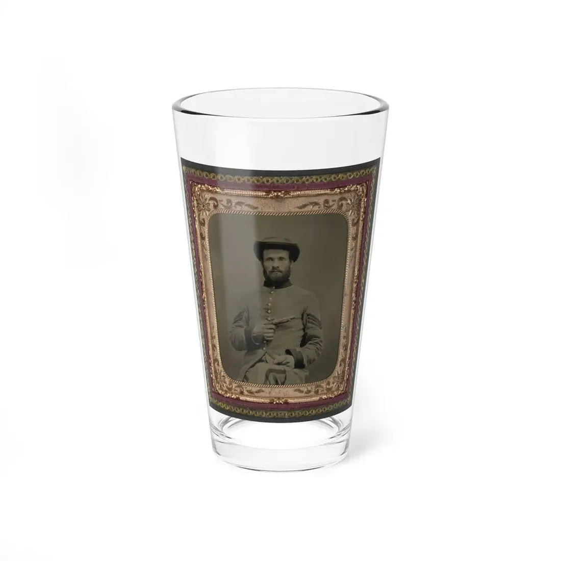 Unidentified Soldier In Confederate Uniform With 11 Derringer Single Shot Pistol (U.S. Civil War) Pint Glass 16oz 16oz - Go Mug Yourself