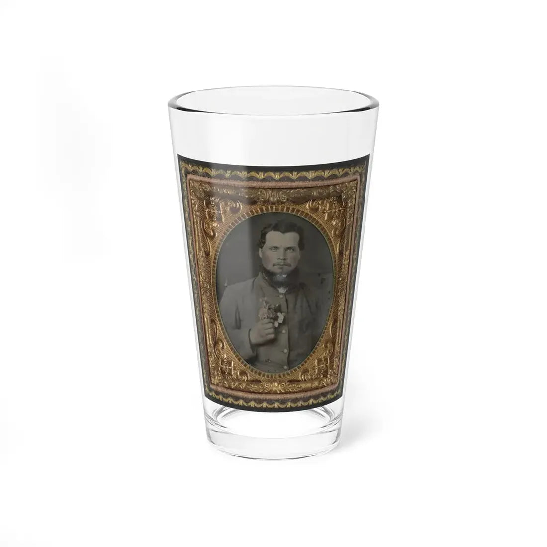 Unidentified Soldier In Confederate Uniform With Bouquet Of Flowers (U.S. Civil War) Pint Glass 16oz 16oz - Go Mug Yourself