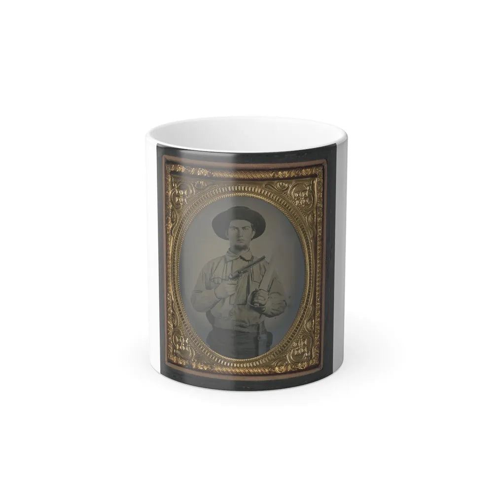 Unidentified Soldier in Confederate Uniform With Colt Navy Revolver and Double Handle D-Guard Bowie Knife (U.S. Civil War) Color Changing Coffee Mug 11oz-11oz-Go Mug Yourself