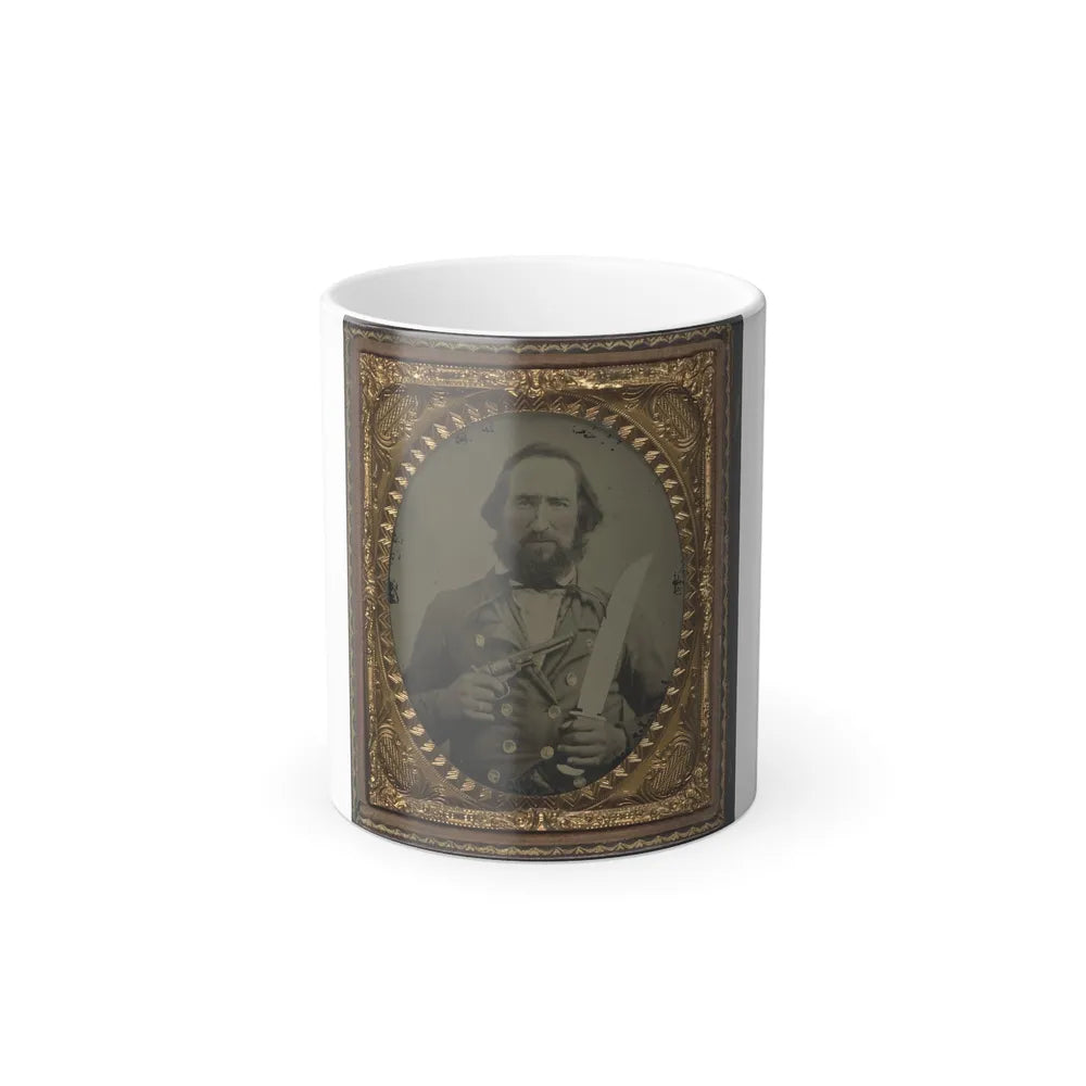 Unidentified Soldier in Confederate Uniform With Large Bowie Knife and Revolver (U.S. Civil War) Color Changing Coffee Mug 11oz-11oz-Go Mug Yourself
