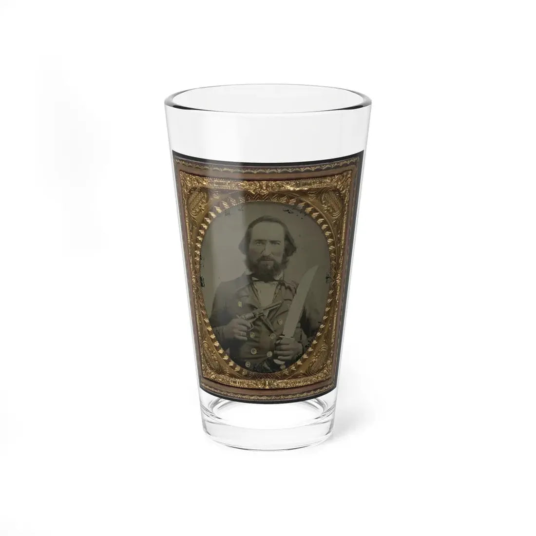 Unidentified Soldier In Confederate Uniform With Large Bowie Knife And Revolver (U.S. Civil War) Pint Glass 16oz 16oz - Go Mug Yourself