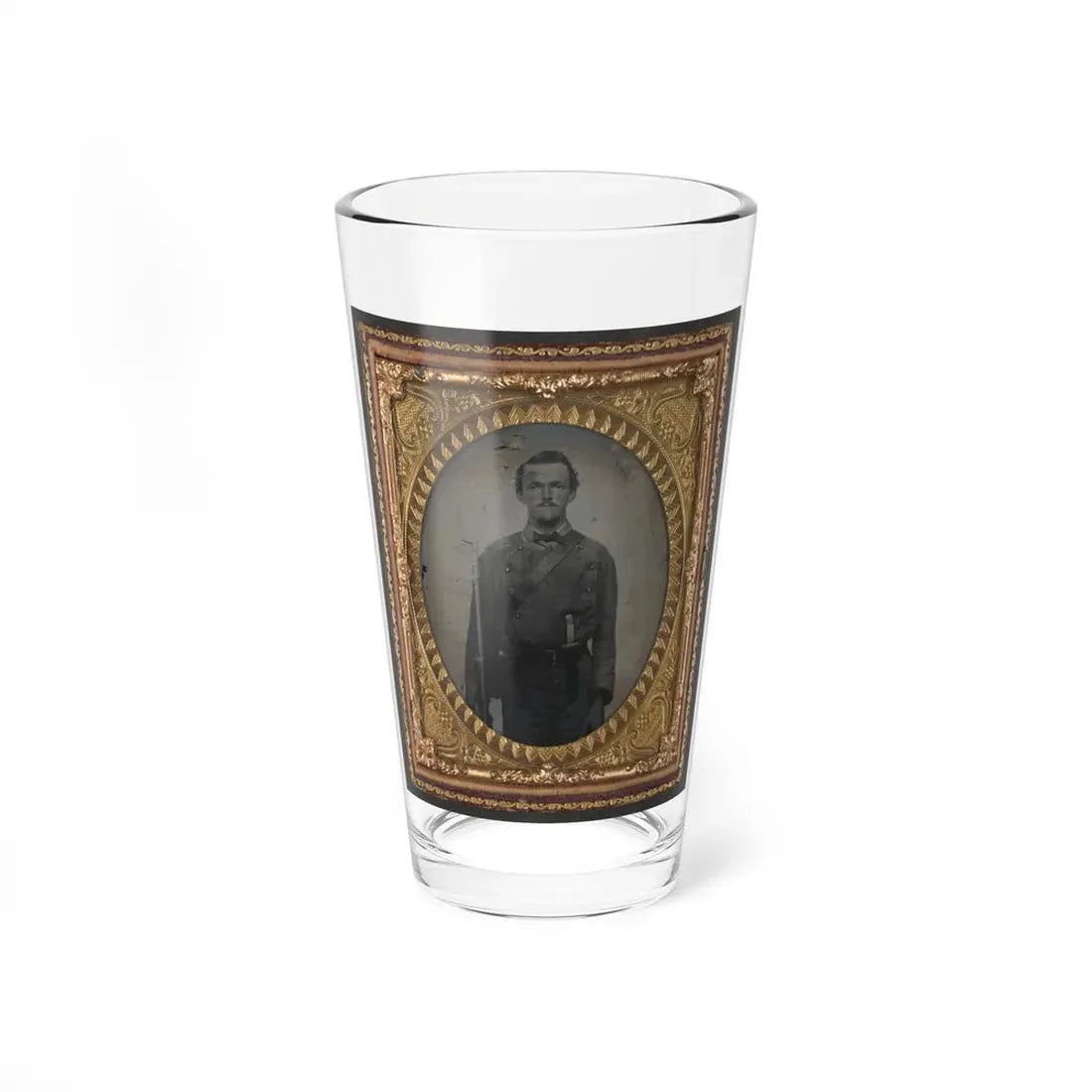 Unidentified Soldier In Confederate Uniform With Musket And Bowie Knife (U.S. Civil War) Pint Glass 16oz 16oz - Go Mug Yourself