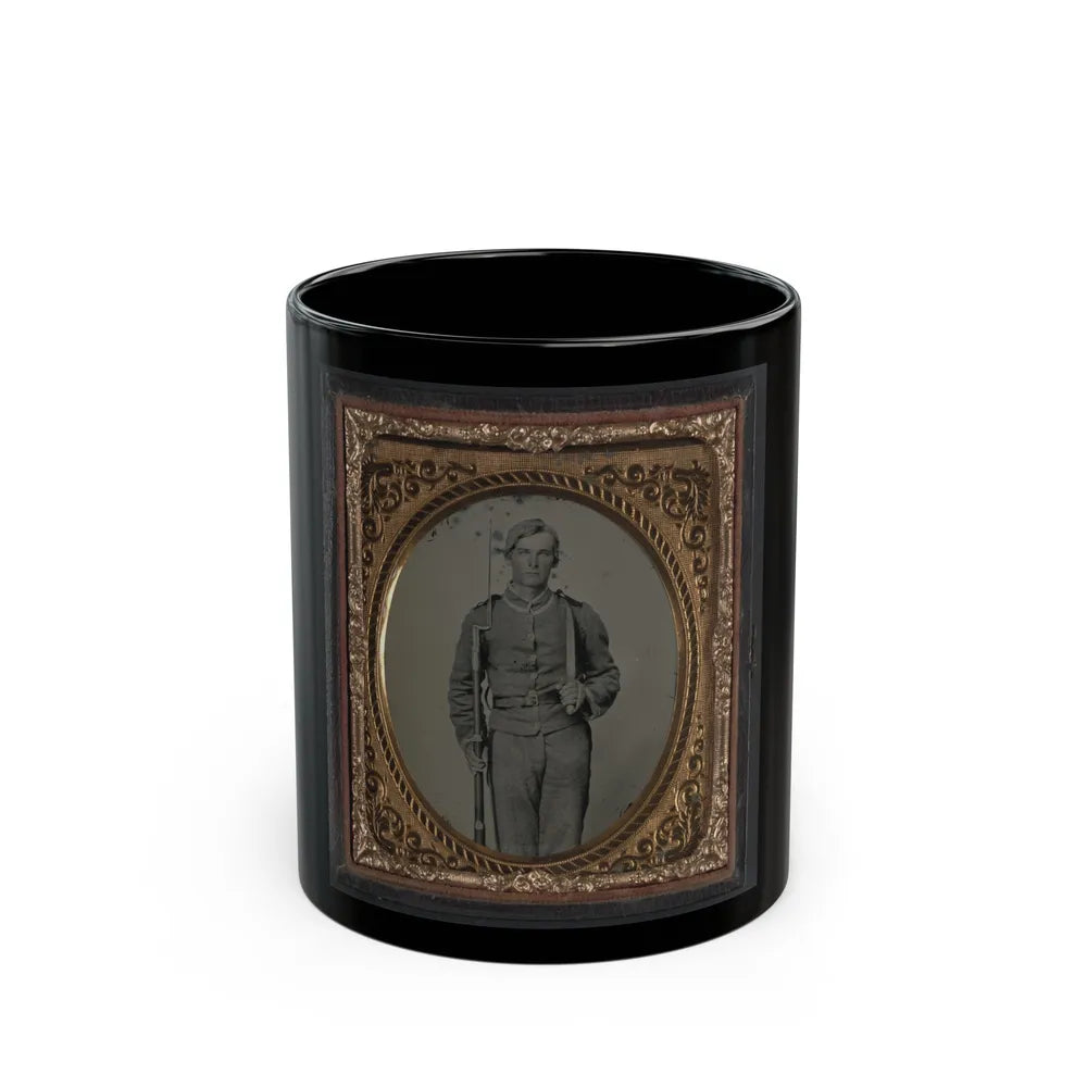 Unidentified Soldier In Confederate Uniform With Musket And D-Guard Bowie Knife (U.S. Civil War) Black Coffee Mug-11oz-Go Mug Yourself
