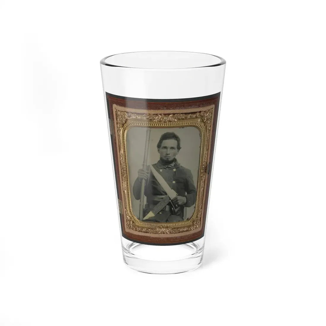 Unidentified Soldier In Confederate Uniform With Musket, D Guard Bowie Knife, And Engraved Knife Sheath (U.S. Civil War) Pint Glass 16oz 16oz - Go Mug Yourself