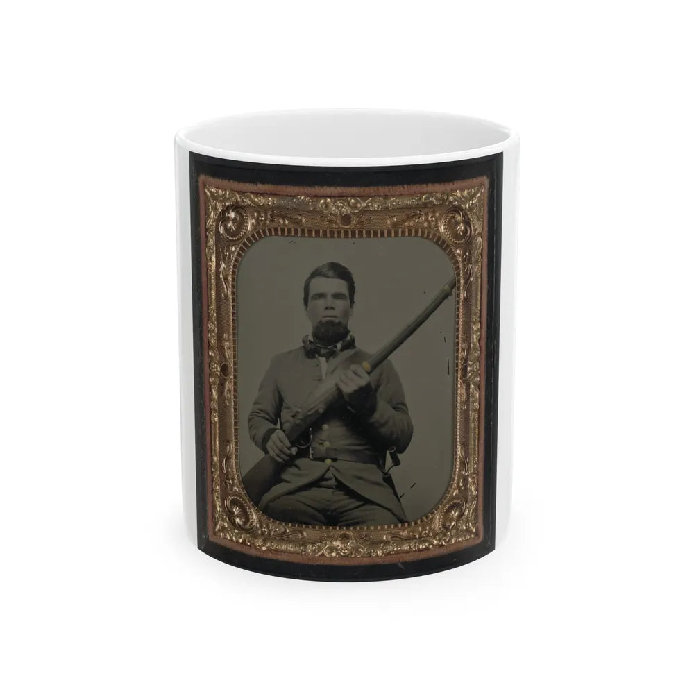Unidentified Soldier In Confederate Uniform With Musket(2) (U.S. Civil War) White Coffee Mug-11oz-Go Mug Yourself