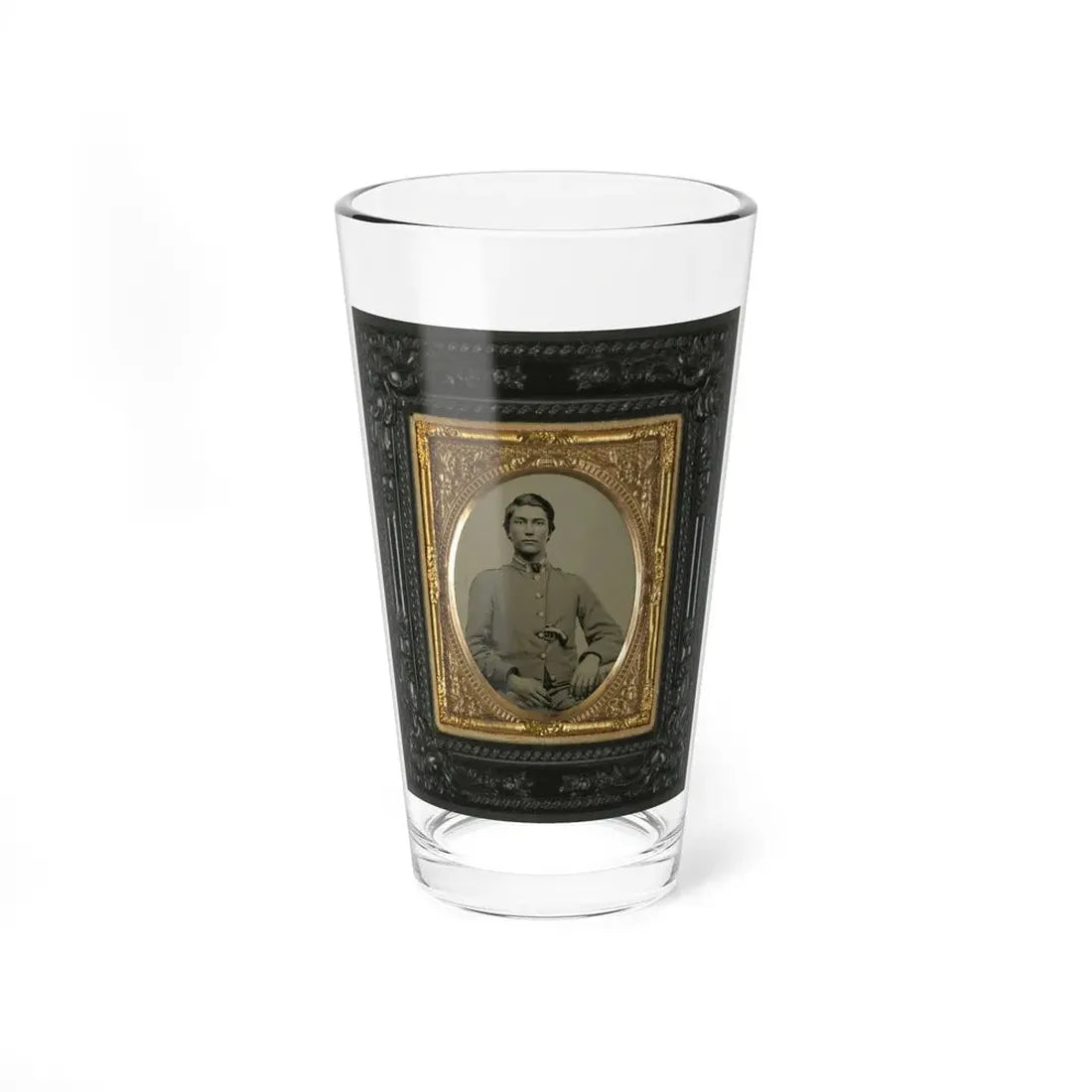 Unidentified Soldier In Confederate Uniform With Percussion Pistol (U.S. Civil War) Pint Glass 16oz 16oz - Go Mug Yourself