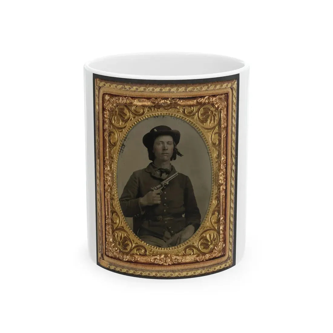 Unidentified Soldier In Confederate Uniform With Revolver(2) (U.S. Civil War) White Coffee Mug 11oz - Go Mug Yourself