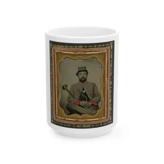 Unidentified Soldier In Confederate Uniform With Saxhorn (U.S. Civil War) White Coffee Mug 15oz - Go Mug Yourself