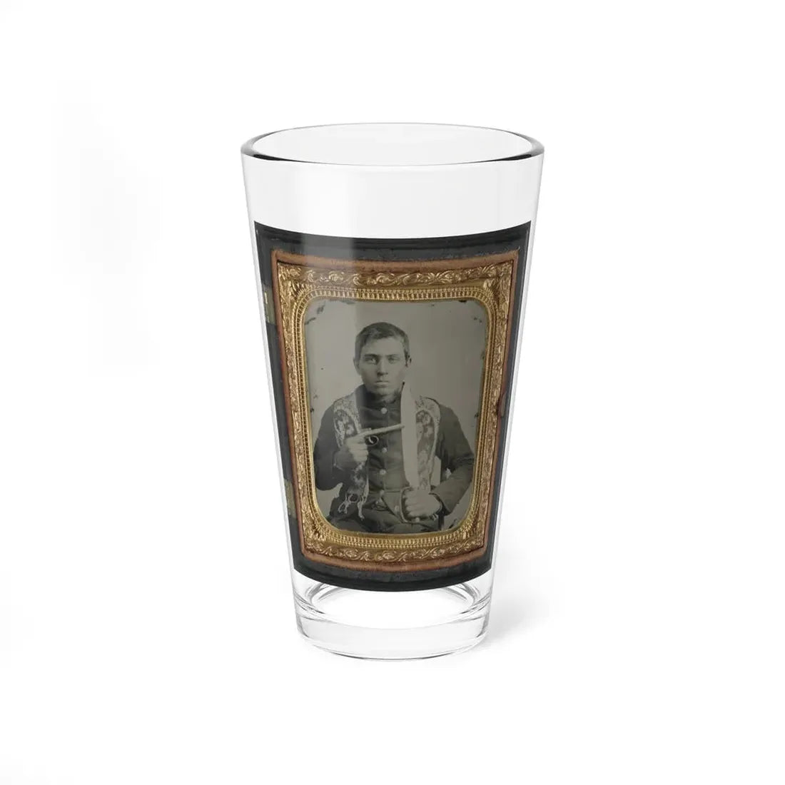Unidentified Soldier In Confederate Uniform With Single Shot Percussion Pistol And D Guard Bowie Knife (U.S. Civil War) Pint Glass 16oz 16oz - Go Mug Yourself
