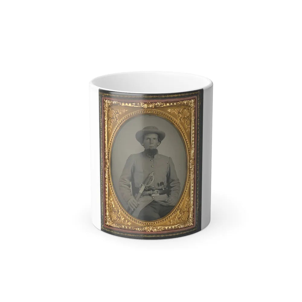 Unidentified Soldier in Confederate Uniform With Sword and Two Guns (U.S. Civil War) Color Changing Coffee Mug 11oz-11oz-Go Mug Yourself