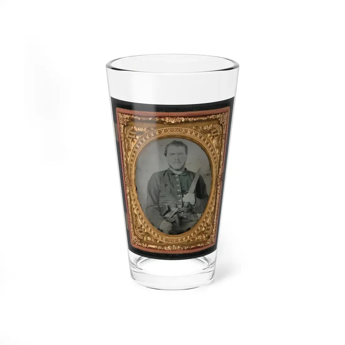 Unidentified Soldier In Georgia Confederate Uniform And Double Roller Belt With Bowie Knife (U.S. Civil War) Pint Glass 16oz 16oz - Go Mug Yourself